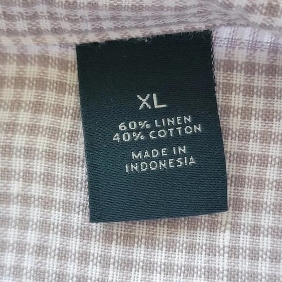 Perry Ellis Long Sleeve Linen Button Down Shirt Tan White Mens Size XL Classic - Picture 9 of 10